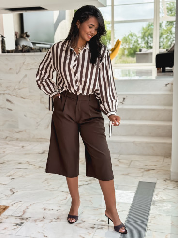Chemise lignée Maylinda - Beige/Chocolat