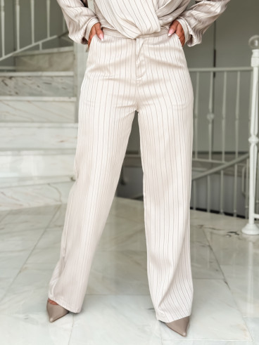 Pantalon ligné Cecile - Beige