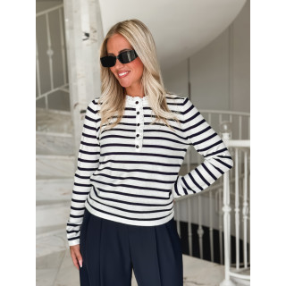 Pull Jelina Lignée - Ecru/Bleu marine