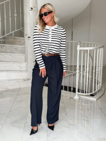 Pull Jelina Lignée - Ecru/Bleu marine