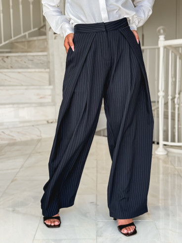 Pantalon lignée Marylise - Bleu Foncé
