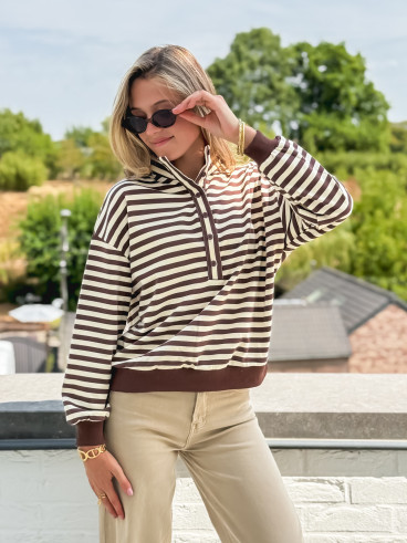 Pull ligné Mirna - Beige/Chocolat