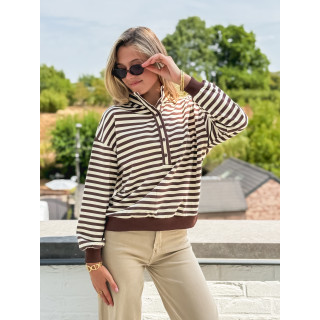 Pull ligné Mirna - Beige/Chocolat
