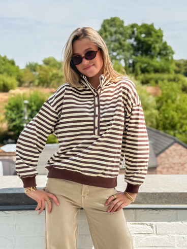 Pull ligné Mirna - Beige/Chocolat