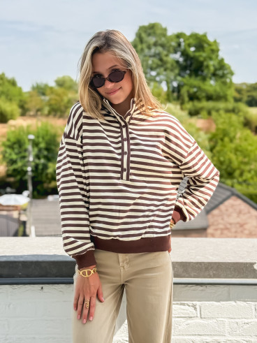 Pull ligné Mirna - Beige/Chocolat