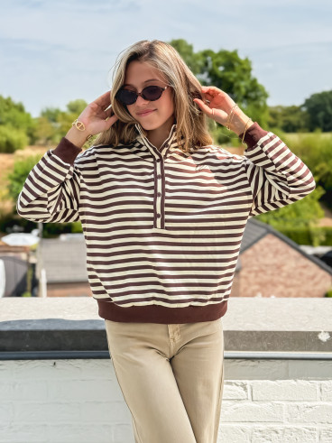 Pull ligné Mirna - Beige/Chocolat