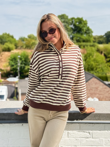 Pull ligné Mirna - Beige/Chocolat