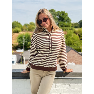 Pull ligné Mirna - Beige/Chocolat