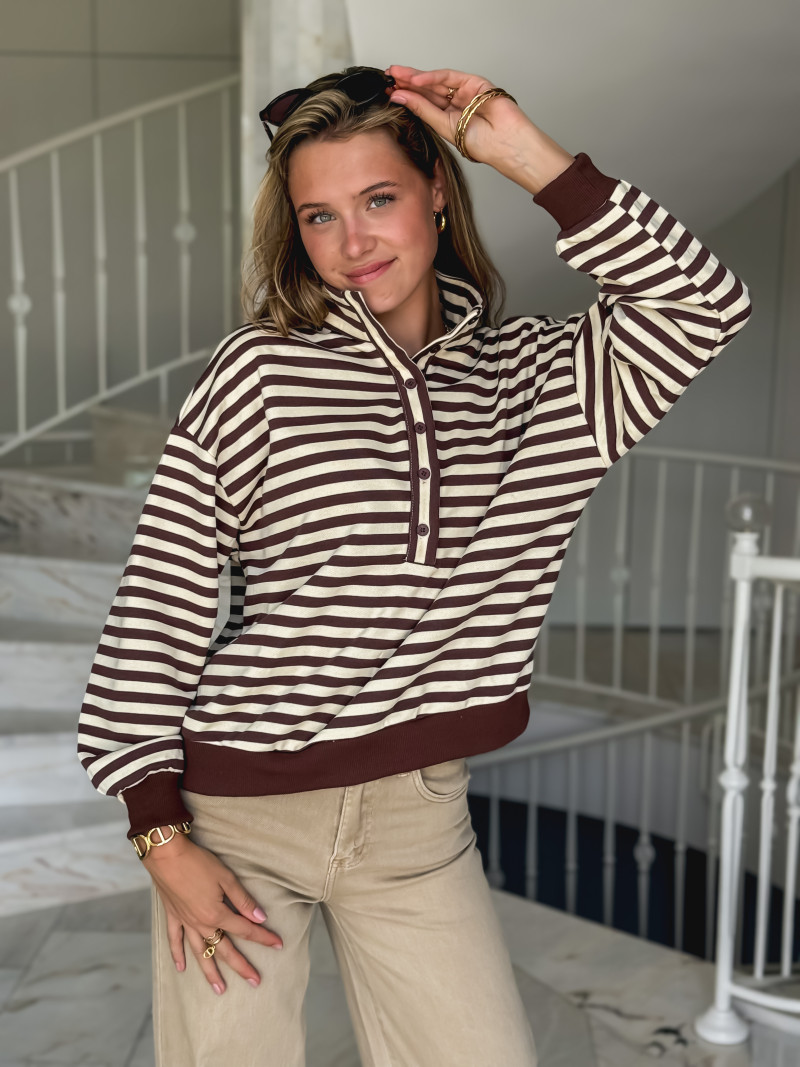 Pull ligné Mirna - Beige/Chocolat