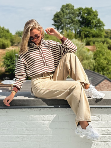 Pull ligné Mirna - Beige/Chocolat