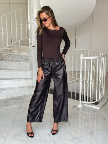 Pantalon simili cuir Amana - Chocolat