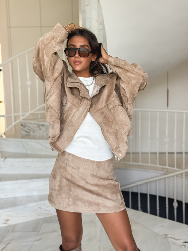 Jupe short en suédine Nora - Beige Jupe short en suédine Nora - Beige