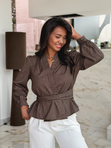 Blouse à carreaux Charlotte - Chocolat Blouse à carreaux Charlotte - Chocolat