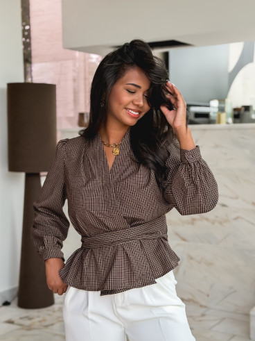 Blouse à carreaux Charlotte - Chocolat Blouse à carreaux Charlotte - Chocolat
