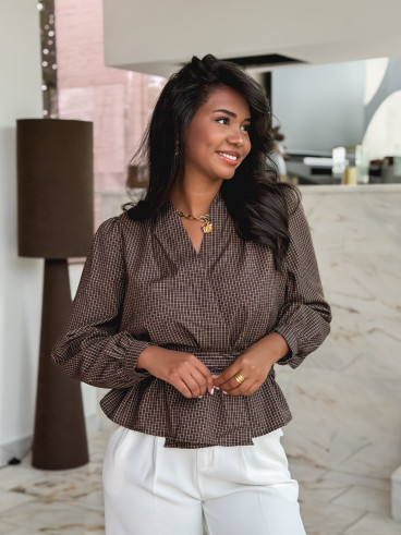 Blouse à carreaux Charlotte - Chocolat Blouse à carreaux Charlotte - Chocolat
