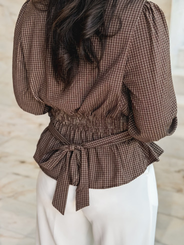 Blouse à carreaux Charlotte - Chocolat Blouse à carreaux Charlotte - Chocolat