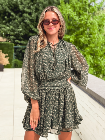 Robe courte à motifs Laorie - Kaki