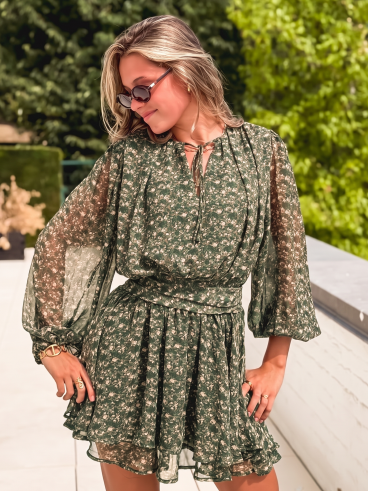 Robe courte à motifs Laorie - Kaki Robe courte à motifs Laorie - Kaki