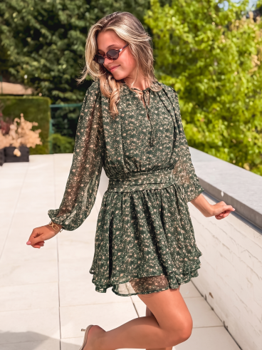 Robe courte à motifs Laorie - Kaki Robe courte à motifs Laorie - Kaki