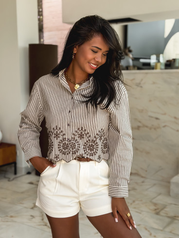 Chemise lignée Alima - Taupe