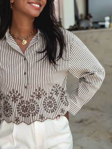 Chemise lignée Alima - Taupe