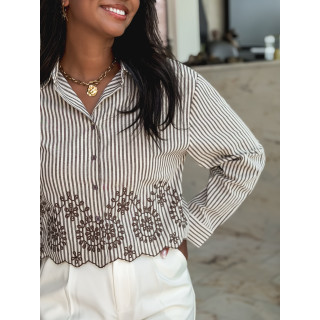 Chemise lignée Alima - Taupe