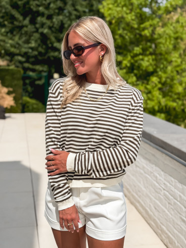 Pull ligné Shania - Ecru/Kaki