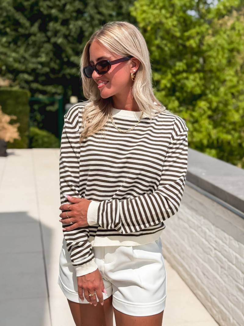Pull ligné Shania - Ecru/Kaki