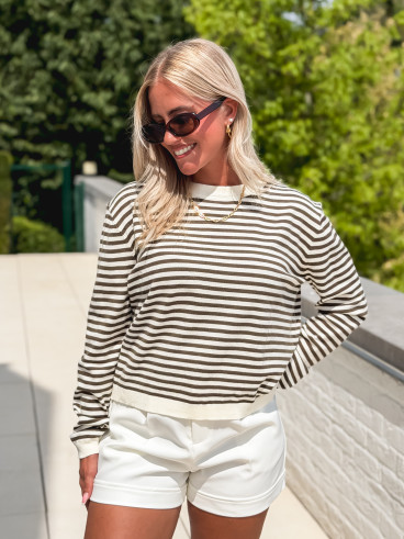 Pull ligné Shania - Ecru/Kaki