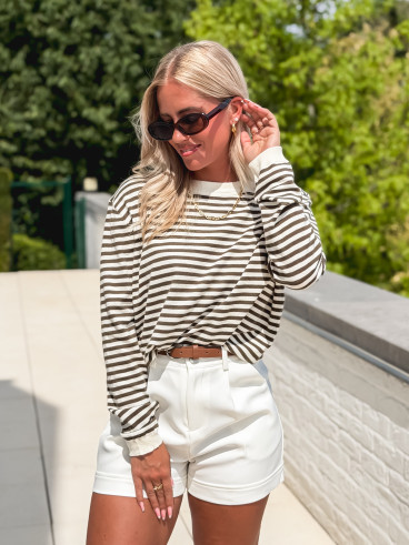 Pull ligné Shania - Ecru/Kaki