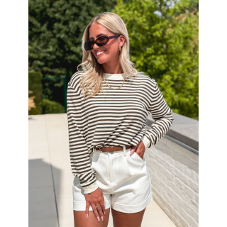 Pull ligné Shania - Ecru/Kaki