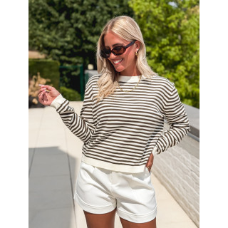 Pull ligné Shania - Ecru/Kaki