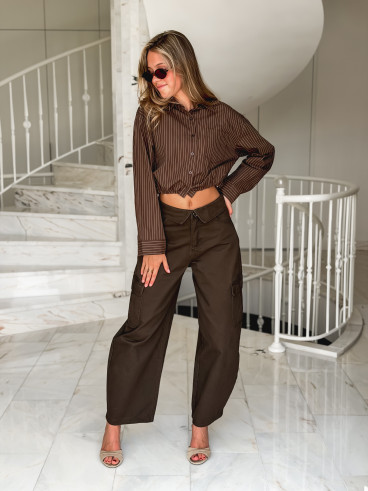 Chemise lignée Astrid - Chocolat