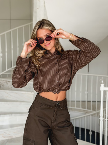 Chemise lignée Astrid - Chocolat