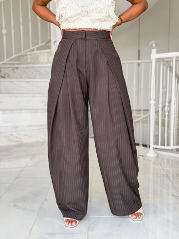 Pantalon lignée Marylise - Chocolat Pantalon lignée Marylise - Chocolat