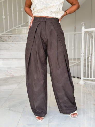 Pantalon lignée Marylise - Chocolat Pantalon lignée Marylise - Chocolat