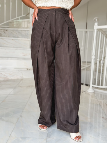 Pantalon lignée Marylise - Chocolat Pantalon lignée Marylise - Chocolat