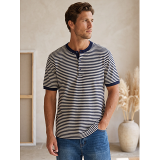 Polo ligné Gaëlan - Bleu marine/Ecru