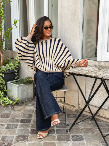Pull ligné Armance - Doré/ Bleu marine