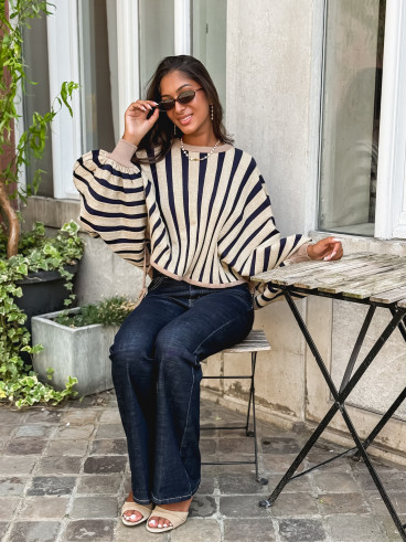 Pull ligné Armance - Doré/ Bleu marine Pull ligné Armance - Doré/ Bleu marine
