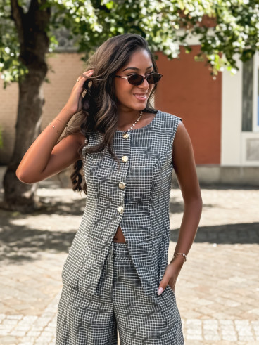 Gilet à carreaux Levana - Kaki/Noir Gilet à carreaux Levana - Kaki/Noir