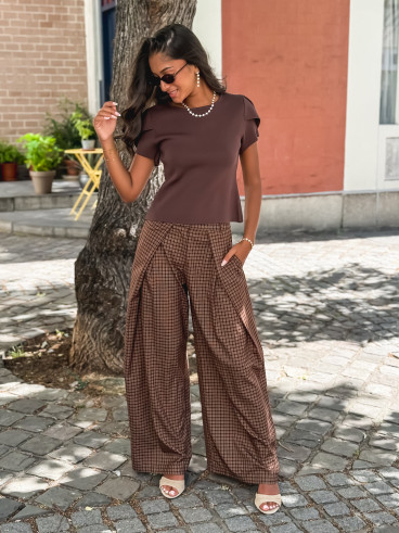 Pantalon à carreaux Pia - Chocolat Pantalon à carreaux Pia - Chocolat
