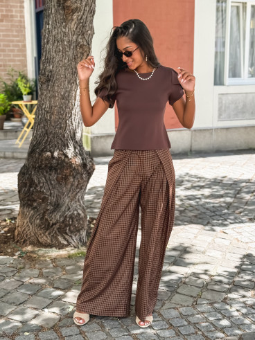 Pantalon à carreaux Pia - Chocolat Pantalon à carreaux Pia - Chocolat