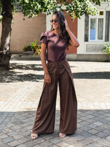 Pantalon à carreaux Pia - Chocolat Pantalon à carreaux Pia - Chocolat