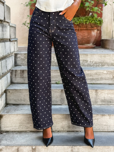 Jeans à pois Mélyna - Bleu foncé