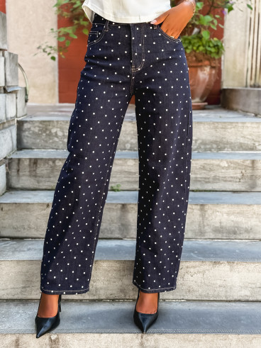 Jeans à pois Mélyna - Bleu foncé