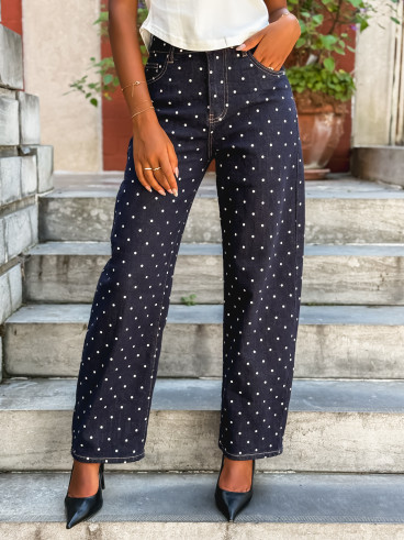 Jeans à pois Mélyna - Bleu foncé