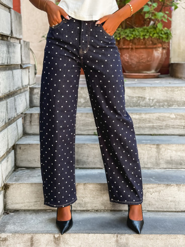 Jeans à pois Mélyna - Bleu foncé