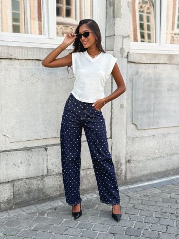 Jeans à pois Mélyna - Bleu foncé