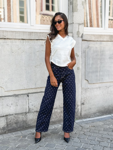 Jeans à pois Mélyna - Bleu foncé